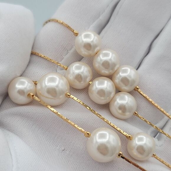 Necklace Faux Pearl & Gold Tone Double Strand Classic Necklace #443 - Picture 7 of 11